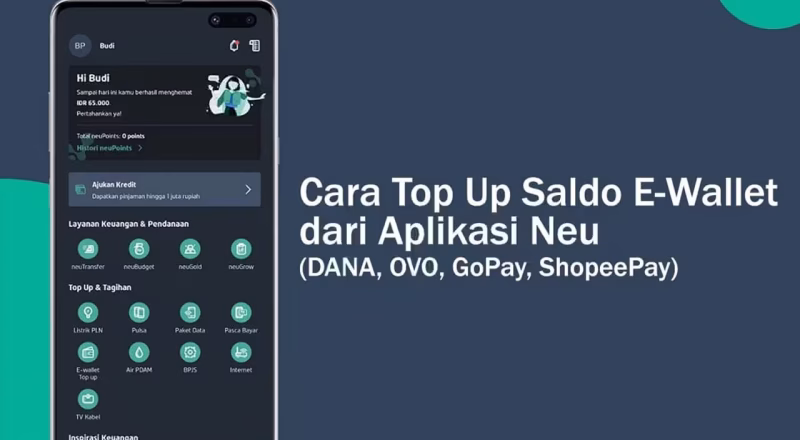 tampilan menu top up e-wallet di aplikasi Neu terbaru