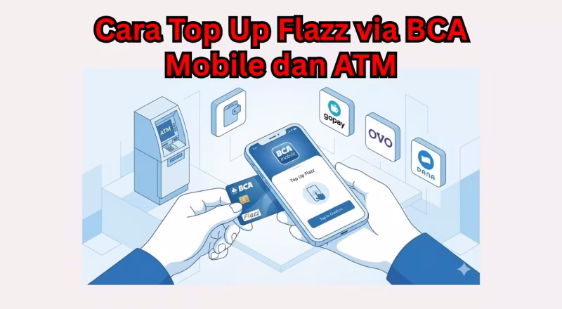 lustrasi cara top up Flazz melalui BCA Mobile, ATM, dan aplikasi digital